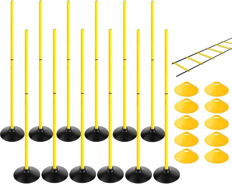 Photo 1 of TNZMART 4.9FT Training Agility Poles Set Detachable Soccer Training Sticks Slalom Poles with 10 Disc Cones and Speed Ladder