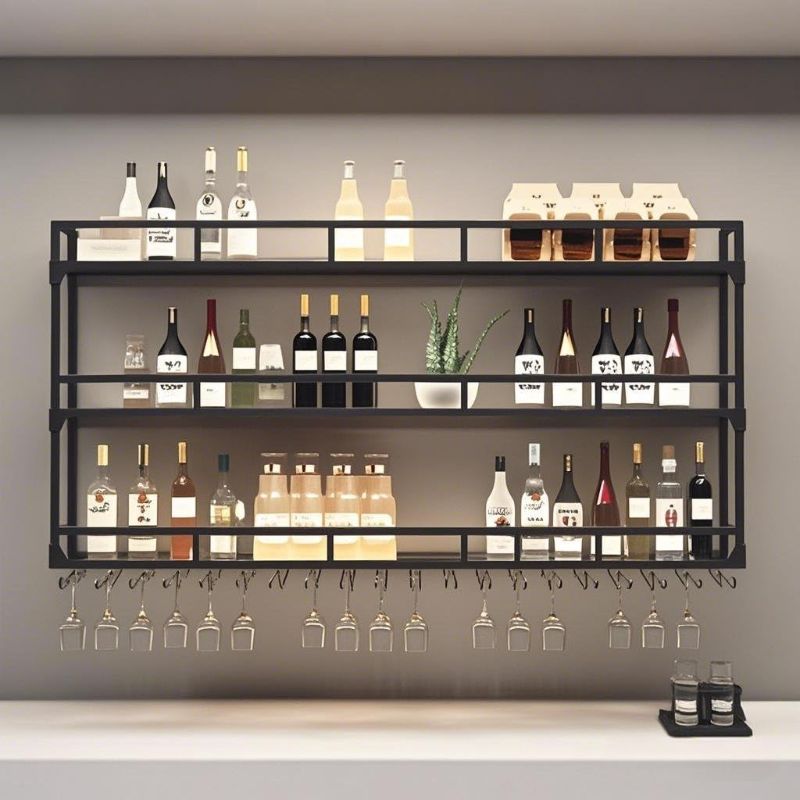 Photo 1 of Wall Mounted Wine Rack, 3 Tier Black Iron Floating Wine Rack Wall Mount, with Led Light Wine Bottle Display Shelf, for Kitchens, Bars, and Dining Rooms,Wine Cellar Wine Rack
