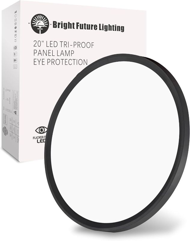 Photo 1 of 1Pack 20 Inch Large LED Flush Mount Ceiling Light, 40W,4350LM, 3000K/4000K/6000K CCT Selectable,Black Round Flat Panel Light Low Profile Ceiling Light Fitures for Hallway, Kitchen, Bedroom, Office
