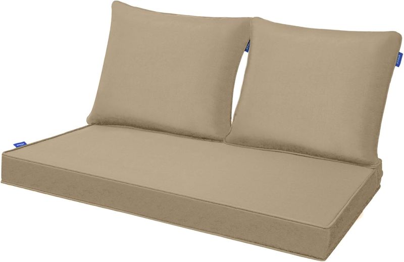 Photo 1 of Outdoor Loveseat Cushion Set 44'' x 24'', Outdoor Deep Seat Cushions for Patio Furniture, Water Repellent Outdoor Seat Cushion and Couch Back Cushions for Bench, and Swing (Solid Light Brown)
