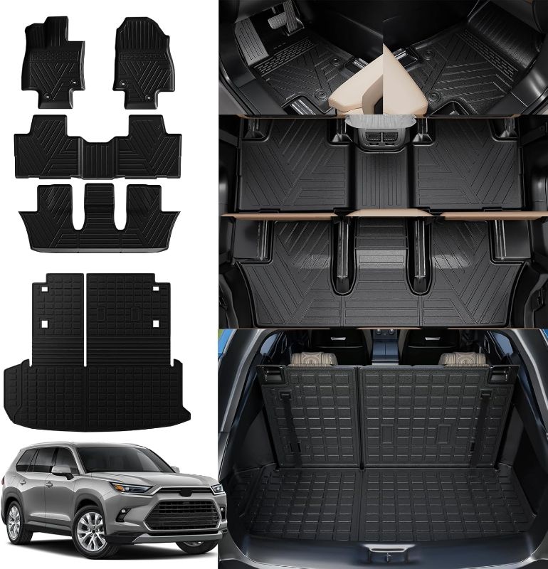 Photo 1 of Rongtaod Floor Mats Compatible with 2024 2025 Toyota Grand Highlander Cargo Mat Cargo Liner Trunk Mat Back Seat Cover Protector Grand Highlander Accessories (Trunk Mat with Backrest Mat+Floor Mats)
