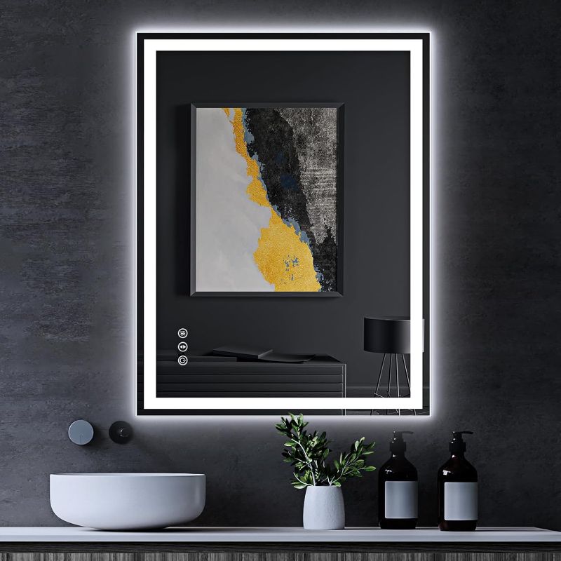 Photo 1 of LED Bathroom Mirror with Lights, 20×28 Lighted Vanity Mirror with 3 Colors Lights, Anti-Fog, HD Glass with Shatter-Proof Film, Dimmable Brightness, Memory Function, UL-Listed

