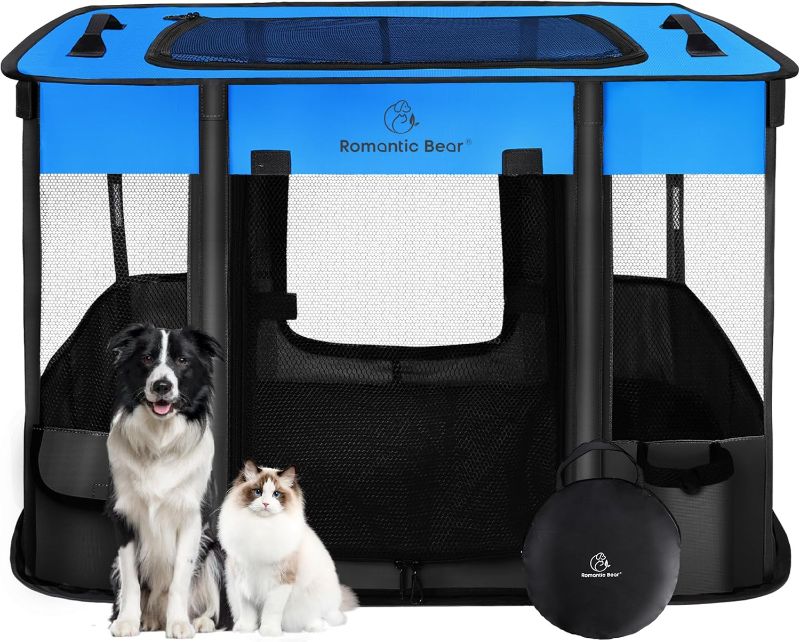 Photo 1 of Dog Playpen,Pet Playpen,Foldable Dog Cat Playpens,Portable Exercise Kennel Tent Crate,Water-Resistant Breathable Shade Cover, Indoor Outdoor Travel Camping Use for Small Animals with Carrying Case(M)
