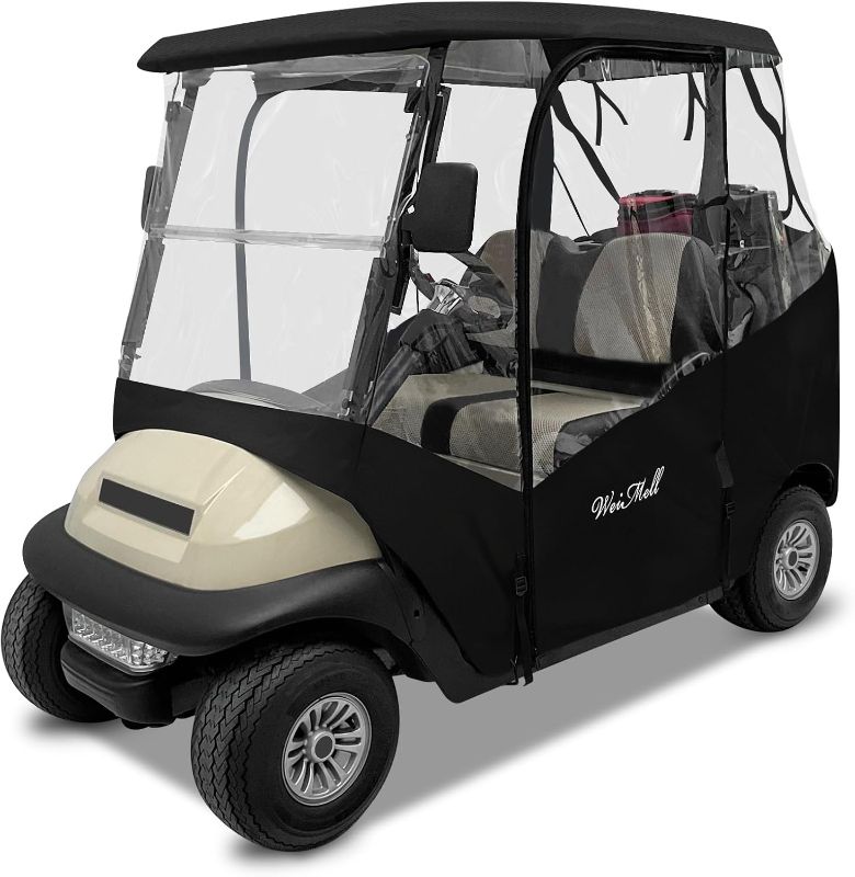Photo 1 of Golf Cart Enclosure 2 Passenger for Club Car Precedent Tempo Onward 2-Seater Waterproof Transparent Driving Rain Enclosure Cover with 4-Sided Clear Windows Mirror Zipper Roll-Up Door Black
