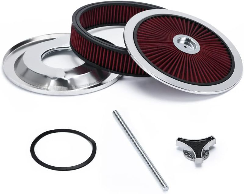Photo 1 of PTNHZ 14"x3" Round Air Cleaner Filter Assembly w/Flow-Thru Lid Caburetor High Flow Compatible For Chevrolet GMC Ford
