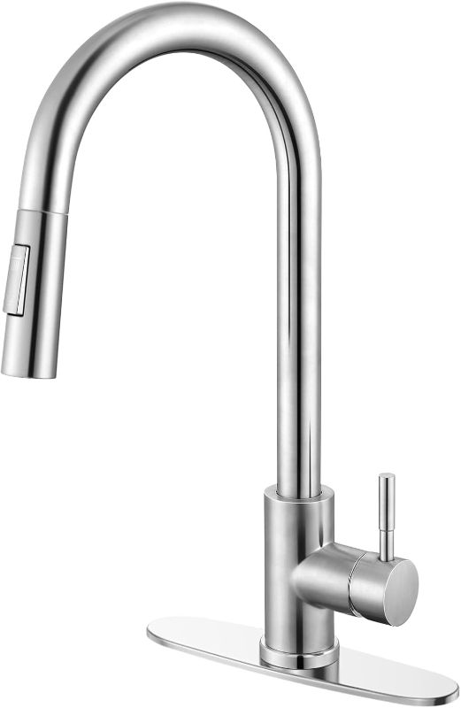 Photo 1 of Kitchen Faucets, Brushed Nickel Faucets for Kitchen Sinks with Pull Down Sprayer, 2.5GPM High Arc Single Handle Stainless Steel Kitchen Sink Faucets for Farmhouse Camper Laundry Rv Bar
