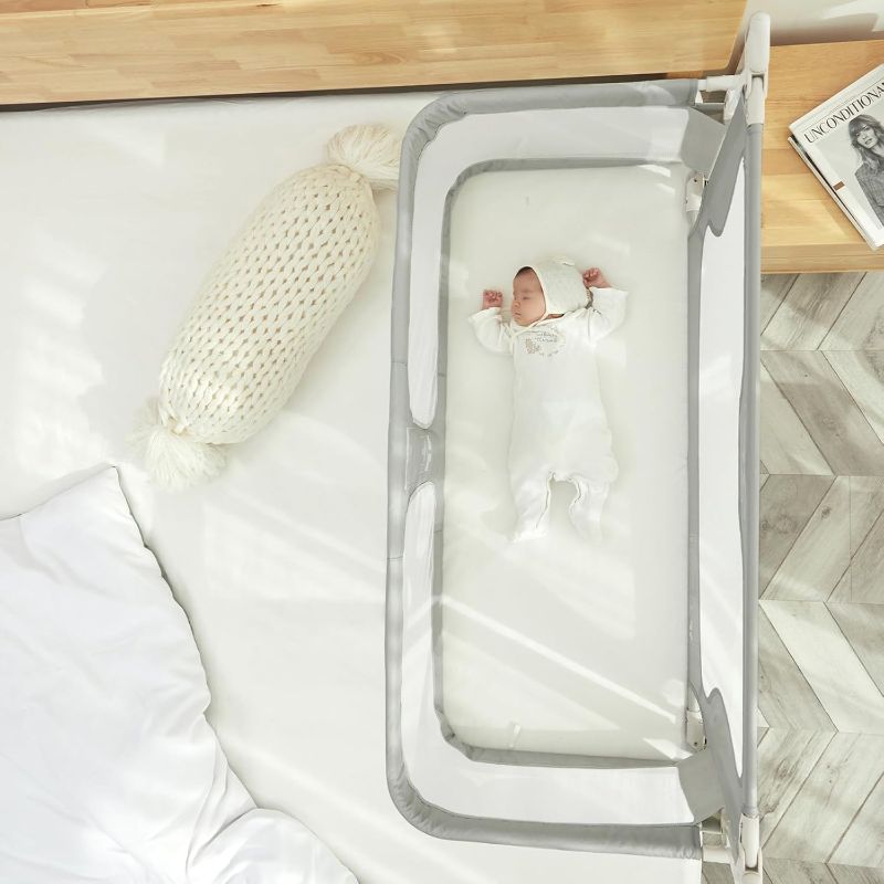 Photo 1 of FACTORY SEALED** 3 in 1 Portable Crib,Folding Bedside Crib Side Bed Rail Guard, Breathable Visual Mesh Window Cot Side Baby Bed, Infant/Baby Boy/Baby Girl, Gray
