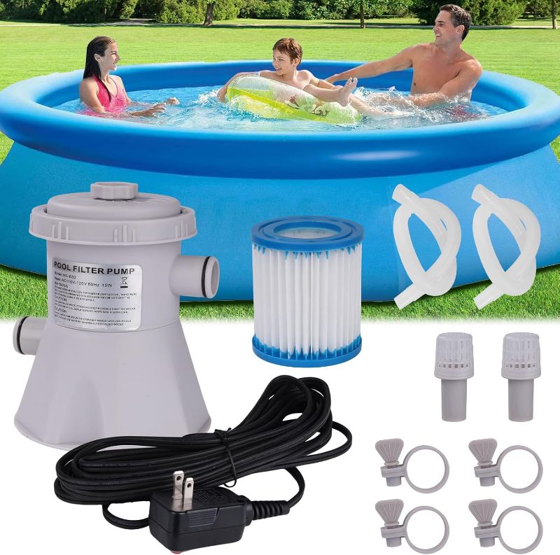 Photo 1 of 300 Gallons Above Ground Round Pool Filter Pump,Household Inflatable Pool Filter Pump System Kit Cleaning Tool+ Filter Cartridge,Uses Type A or C Filter Cartridge
