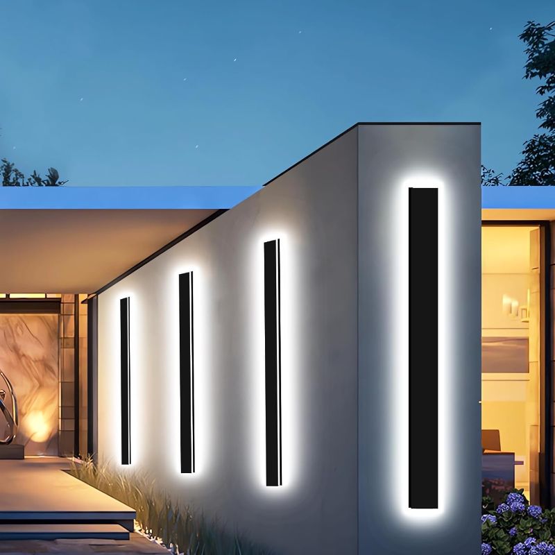 Photo 1 of 2pcs 24in Exterior Wall Lights,4.33in Wide Dimmable Modern Outdoor Wall Lights for Garage and Front Door,Linear Outdoor Wall Sconce IP65 Waterproof,Black LED Outdoor Long Light Fixture
