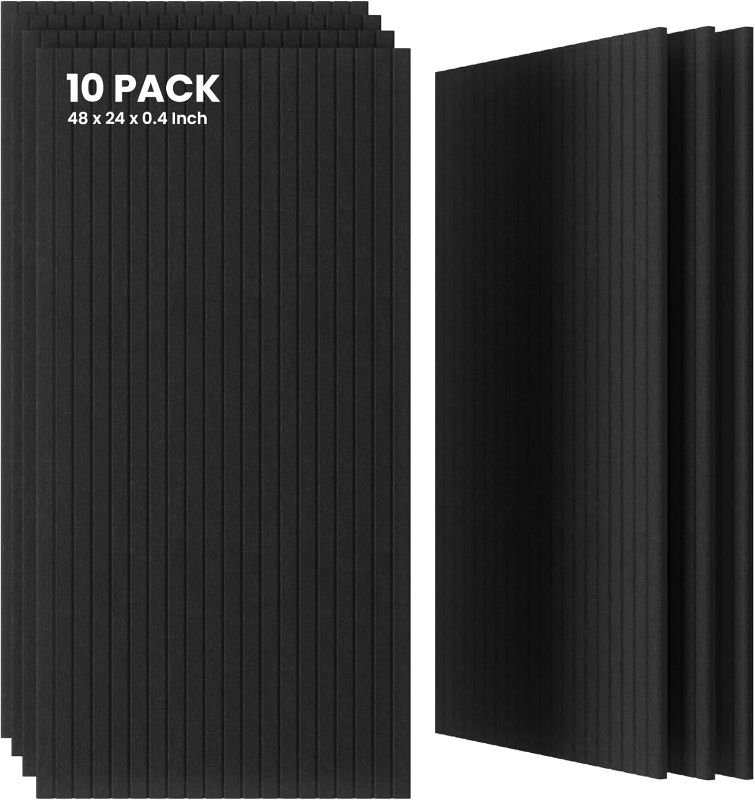 Photo 1 of 10 Pack Large Acoustic Panels,48 x 24 x 0.4 Inch Sound Proof Foam Panels for Walls Premium Noise Dampening Panels,Sound Panels for Media Room, Office and Studio,Black
