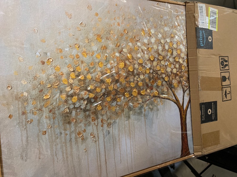 Photo 1 of HOURIA Gold Abstract Tree of Life Framed Canvas Wall Art Prints, 20"X40" Tree Textured Wall Painting, Tree of Life Wall Decor, Large Modern Tree Artwork for Living Room, Bedroom, Office, Dining Room
