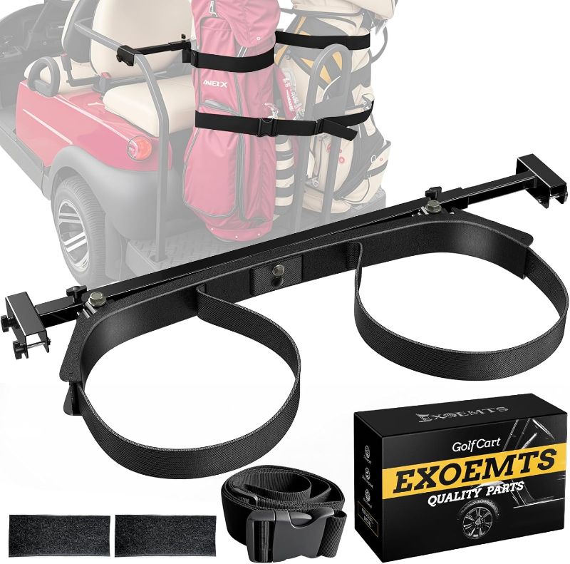 Photo 1 of Heavy Duty Upgraded Golf Cart Bag Holder, Adjustable Rear Seat Bracket for 2+2 Golf Cart with 1" Square Tube, No Drilling Bag Holder Attachment for Club Car, EZGO, Yamaha, Include Hook & Loop
