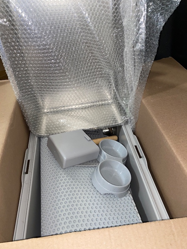 Photo 1 of Stainless Steel Cat Litter Box - Enclosed XL Metal Kitty Litter Box with Lid for Big Cats, High Sided, Anti-Leakage, Easy Cleaning, Non-Sticky, Included Litter Mat, Cat Bowl & Spoon
