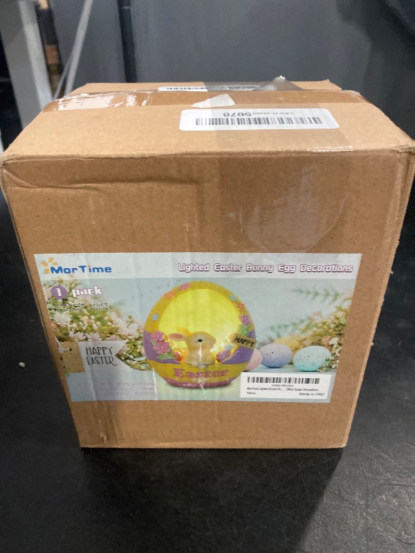 Photo 1 of MorTime Lighted Easter Bunny Egg Decorations, Easter Rabbit Egg Figurines Tabletop Resin Figurine Centerpiece for Easter Home and Office Easter Decorations