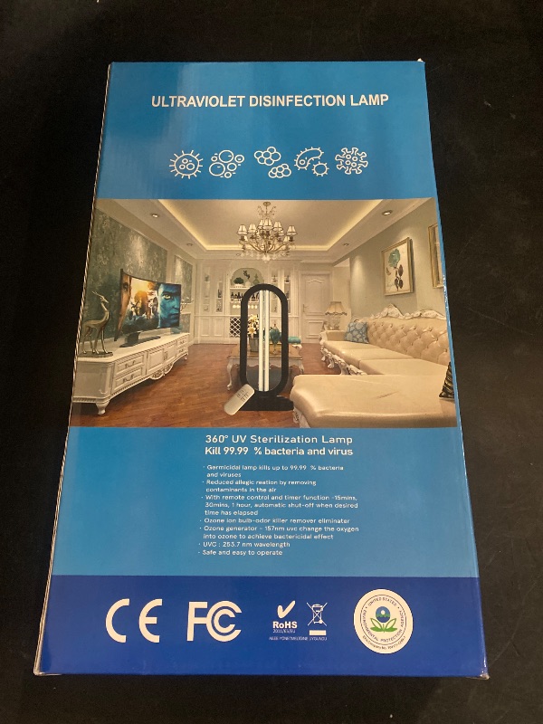 Photo 1 of Feefir UV Light Sanitizer,4-Speed Timing and Remote Control UVC Home Disinfection Device,Ultraviolet Light Sanitizer for Dust Mites,UV Lamp for Whole Room,Black
