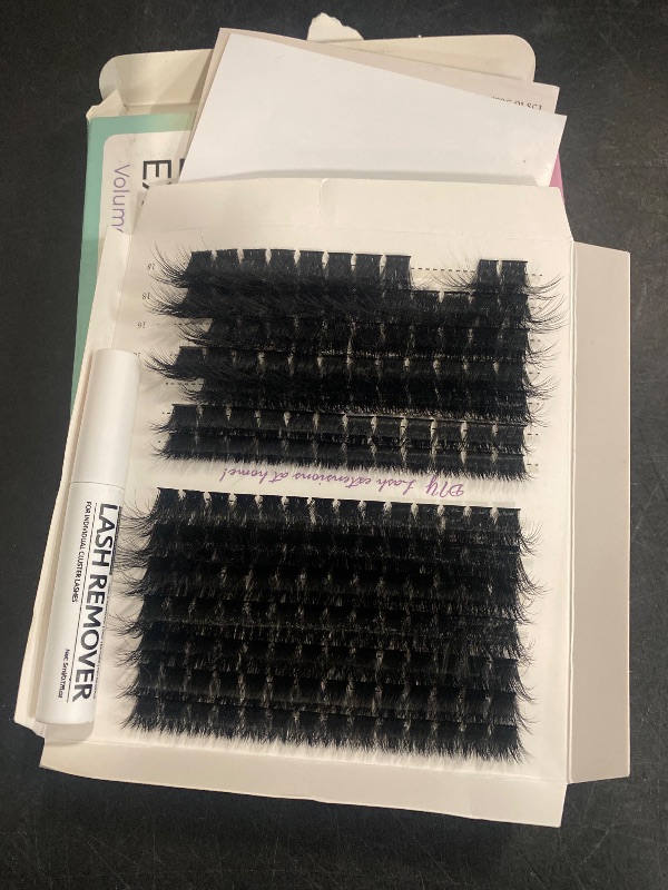 Photo 1 of Vznffur Fluffy Lash Extension Kit 182Pcs Thick Eyelash Extension Kit 10-18mm Volume Cluster Lashes Set with Bond and Seal Tweezers Cluster Remover (150D&200D Kit)