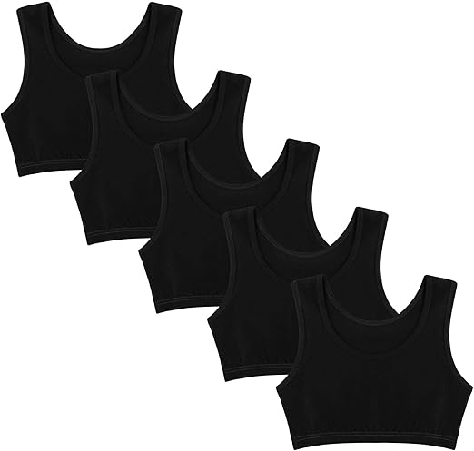 Photo 1 of (12/13 years) Donella Girls Training Bras - Soft Cotton Kids Sports Bra, 5 Pack Crop Tops