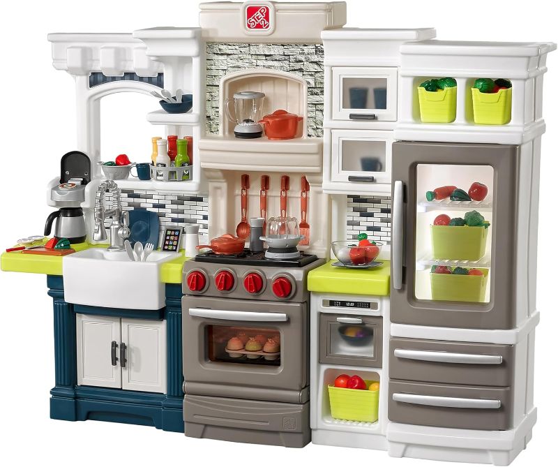 Photo 1 of Step2 Elegant Edge Kids Kitchen Playset, Indoor/Outdoor Kitchenette, Interactive Play with Lights and Sounds, Made of Durable Plastic, Includes 78 Piece Toy Accessories, For Toddlers 3+ Years Old
