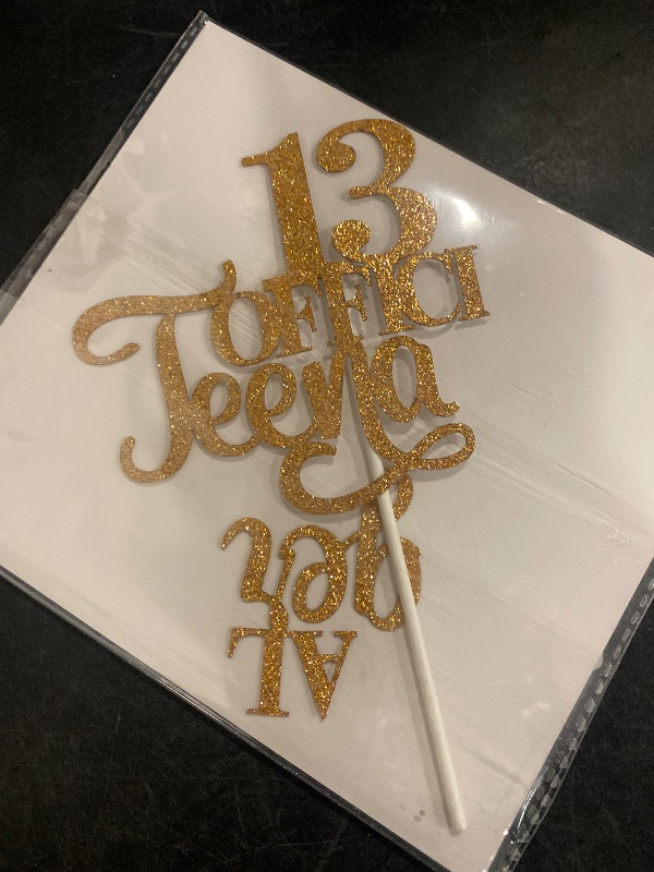 Photo 1 of Gold Glitter 13 Official Teenager Cake Topper, Official 13 Teenager/Cheers to 13 Years/Level 13 Unlocked, Happy 13th Birthday Cake Decorations for Teen Boys Girls