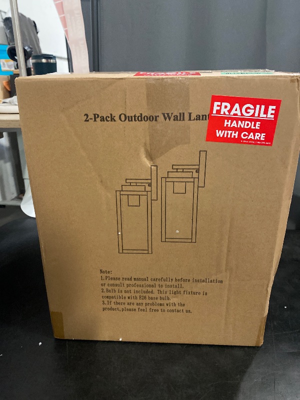 Photo 1 of Outdoor Wall Light Fixtures, Exterior Waterproof Lanterns, Porch Sconces Wall Mounted Lighting with E26 Sockets & Glass Shades, Modern Matte Black Wall Lamps for Patio Front Door Entryway, 2-Pack