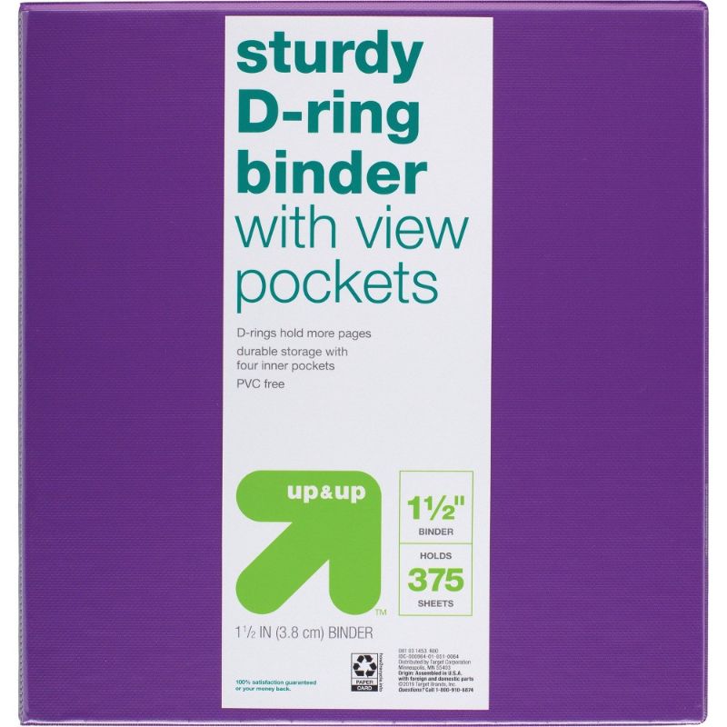 Photo 1 of 3PACK- 1.5" 3 Ring Binder Clear View Purple - up&up™: D Rings, 375 Sheet Capacity, 4 Internal Pockets, Cardboard & Polypropylene