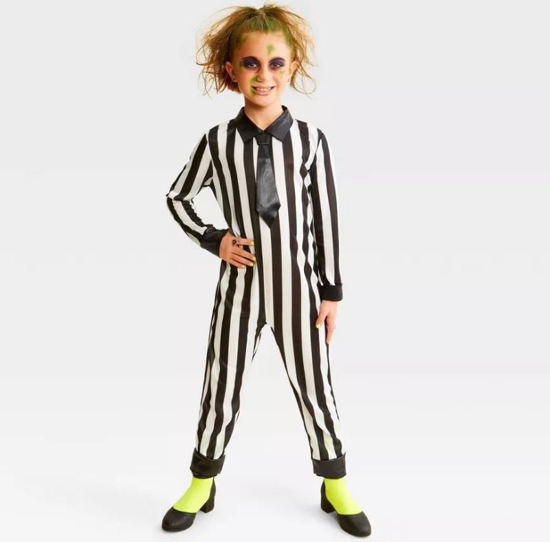 Photo 1 of SMALL- Boys Girls Hyde & Eek Striped Jumpsuit Costume Beetlejuice Clown