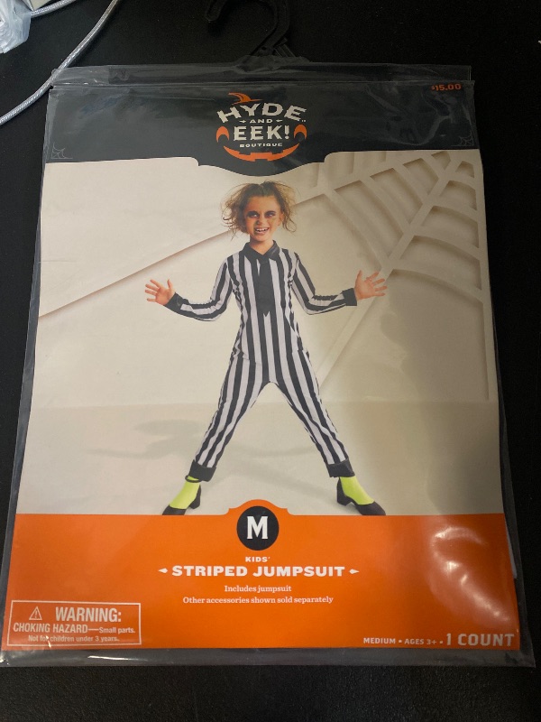 Photo 1 of MEDIUM-Boys Girls Hyde & Eek Striped Jumpsuit Costume Beetlejuice Clown