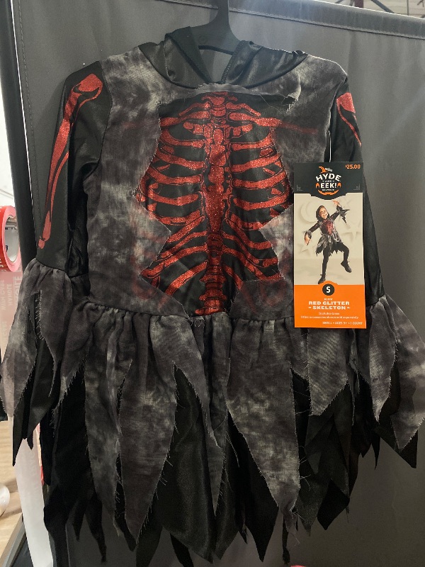Photo 1 of SMALL Girls Hyde & Eek Red Glitter SKELETON Dress Halloween Costume