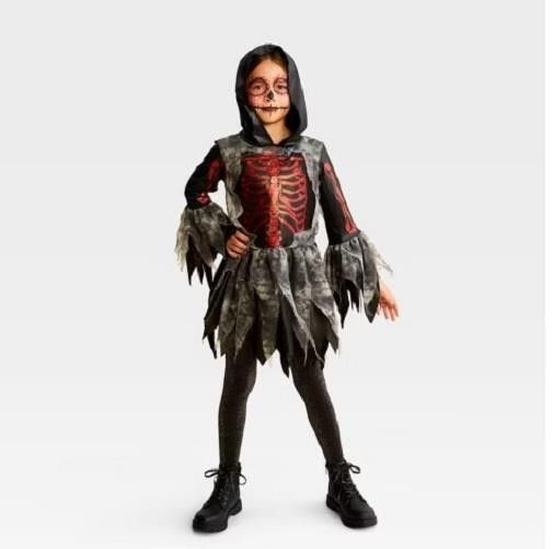 Photo 1 of SMALL Girls Hyde & Eek Red Glitter SKELETON Dress Halloween Costume