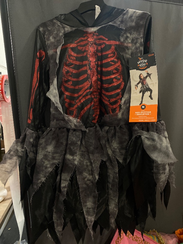 Photo 1 of MEDIUM- Girls Hyde & Eek Red Glitter SKELETON Dress Halloween Costume