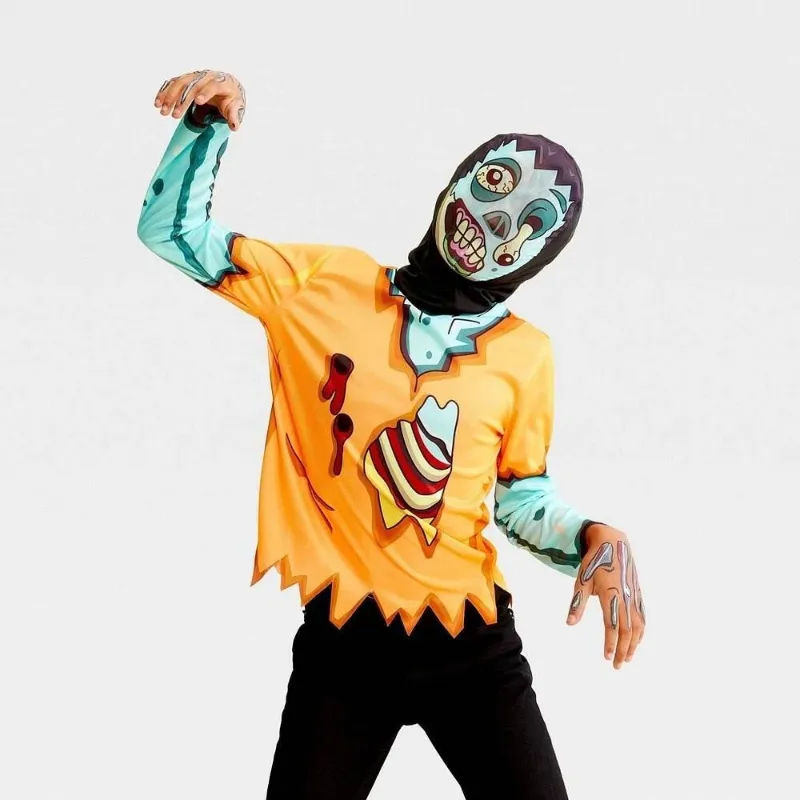 Photo 1 of ONE SIZE 6-10 Kids' Blacklight Responsive Zombie Shirt Halloween Costume Kit One Size Fits Most - Hyde & EEK