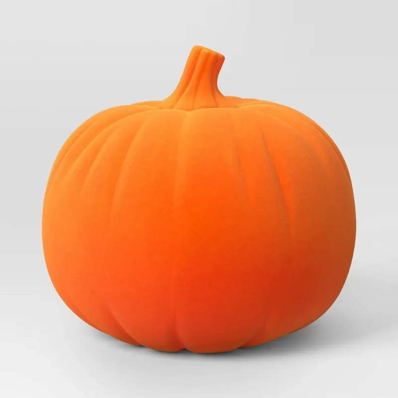 Photo 1 of 2- Plastic Flocked Pumpkin Neon Orange Halloween Decorative Figurine - Hyde & EEK