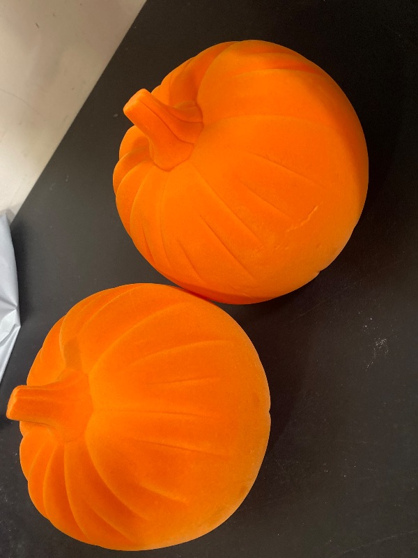 Photo 1 of 2- Plastic Flocked Pumpkin Neon Orange Halloween Decorative Figurine - Hyde & EEK