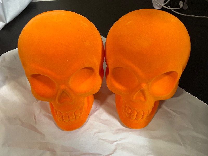 Photo 1 of 2- 6.5" Plastic Flocked Skull Neon Orange Halloween Decorative Sculpture - Hyde & EEK