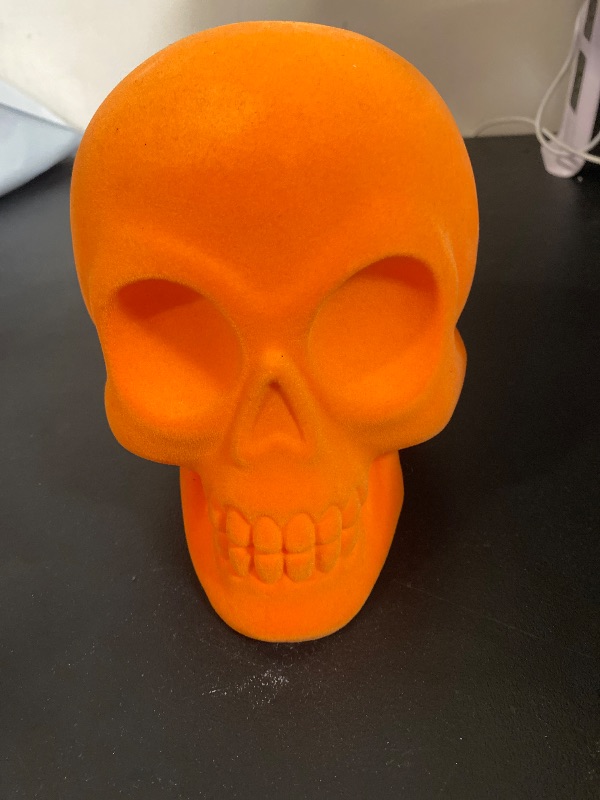Photo 1 of 2- 6.5" Plastic Flocked Skull Neon Orange Halloween Decorative Sculpture - Hyde & EEK