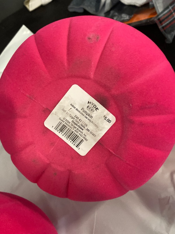Photo 1 of 2- Plastic Halloween Flocked Decor Neon Pink Pumpkin - Hyde & EEK! Boutique