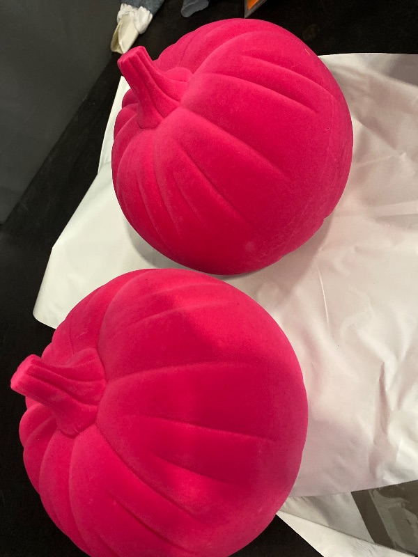 Photo 1 of 2- Plastic Halloween Flocked Decor Neon Pink Pumpkin - Hyde & EEK! Boutique