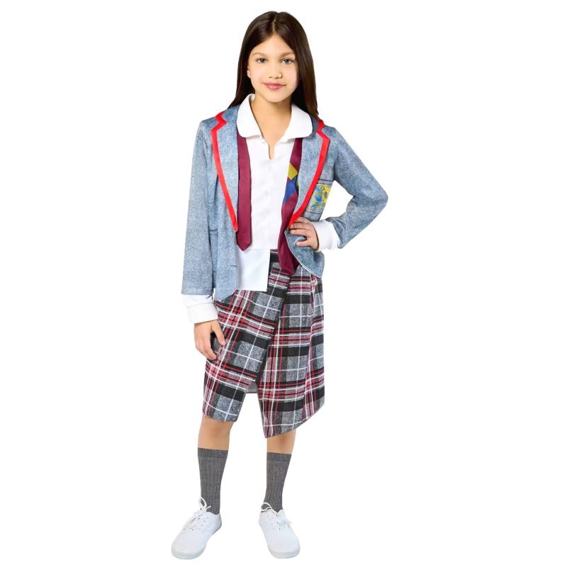 Photo 1 of Girls Beetlejuice Astrid Gray & Red Plaid Dress Outfit Halloween Costume
