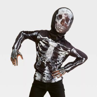 Photo 1 of SIZE 5-10Y- Kids' Blacklight Responsive Skeleton Shirt Halloween Costume Kit One Size Fits Most - Hyde & EEK
