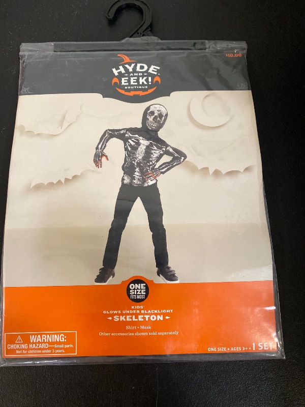Photo 1 of SIZE 5-10Y- Kids' Blacklight Responsive Skeleton Shirt Halloween Costume Kit One Size Fits Most - Hyde & EEK 