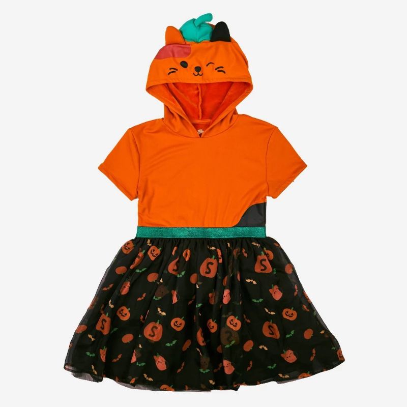 Photo 1 of XS 4 - Girls' Squishmallows Halloween Cosplay Short Sleeve Dress - Black/Orange XS