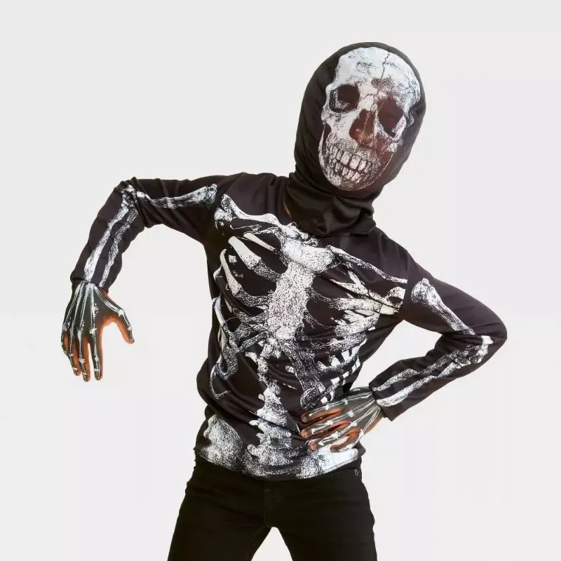 Photo 1 of ONE SIZE 4-10 Kids' Blacklight Responsive Skeleton Shirt Halloween Costume Kit One Size Fits Most - Hyde & EEK