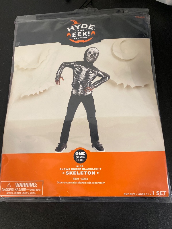 Photo 1 of ONE SIZE 4-10 Kids' Blacklight Responsive Skeleton Shirt Halloween Costume Kit One Size Fits Most - Hyde & EEK