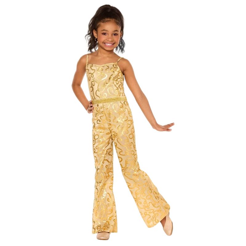 Photo 1 of SMALL 4-5 InSpirit Designs Girls Gold Disco Barbie Jumpsuit Halloween Costume