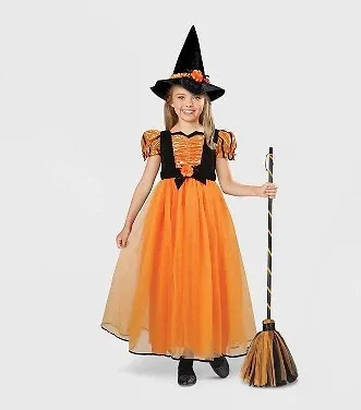 Photo 1 of MEDIUM 7/8 Kids' Witch Costume Orange Dress and Hat Hyde and Eek