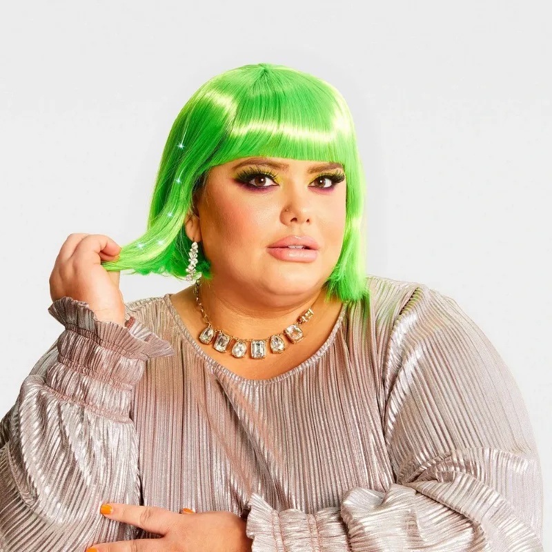 Photo 1 of Adult  Hot Neon Green Bob Halloween Costume Wig - Hyde & EEK