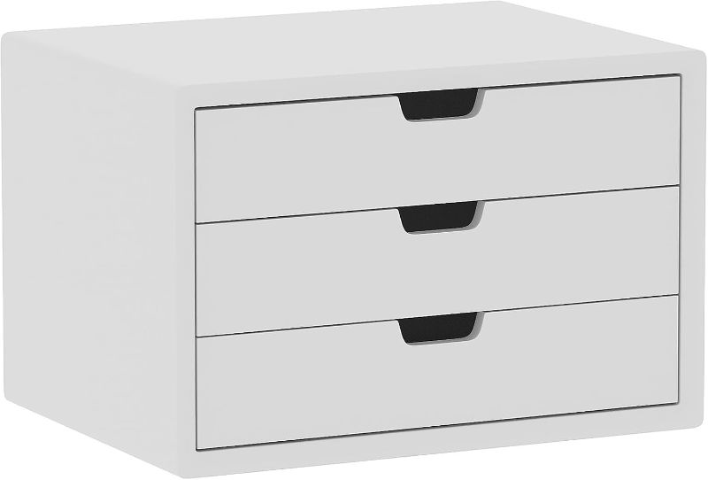 Photo 1 of LitaEther Desk Organizer with 3 Drawers, ALEX Drawer Unit, Chic White Wood Cosmetic Makeup Organizer for Office Vanity Tabletop Storage 13.8"X 9"X10.2"