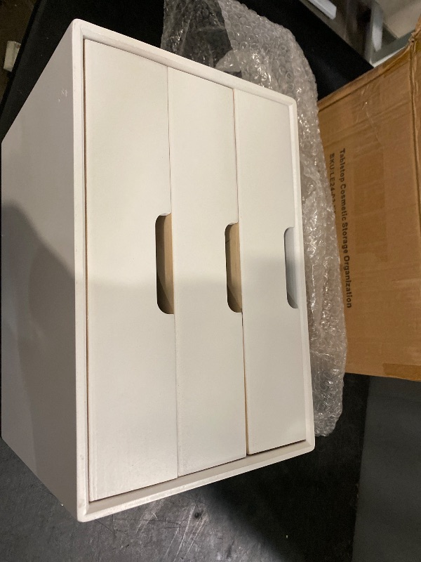 Photo 1 of LitaEther Desk Organizer with 3 Drawers, ALEX Drawer Unit, Chic White Wood Cosmetic Makeup Organizer for Office Vanity Tabletop Storage 13.8"X 9"X10.2"