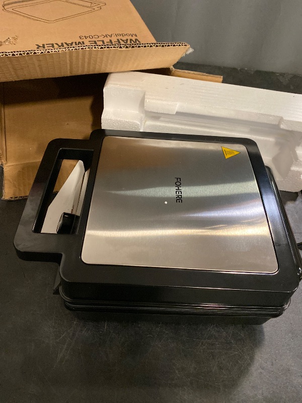 Photo 1 of FOHERE Belgian Waffle Maker 4 Slices, 1200W Square Waffle Iron, 5 Browning Levels, Nonstick Plates, Cool-touch Handle, Anti-scald, Anti-overflow, Indicator Lights, Recipe, White (Large)
