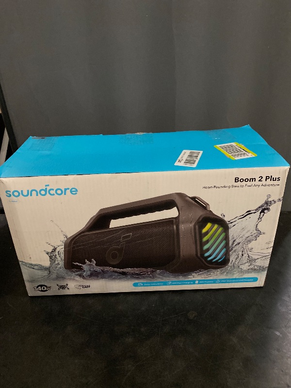 Photo 1 of soundcore Boom 2 Plus By Anker, Outdoor Speaker, 140W, 2+2 Channel, BassUp 2.0, 20H Playtime, Fast Charge, IPX7 Waterproof, RGB Lights, Power Bank, Bluetooth 5.3, Portable for Outdoors, Camping, Beach
